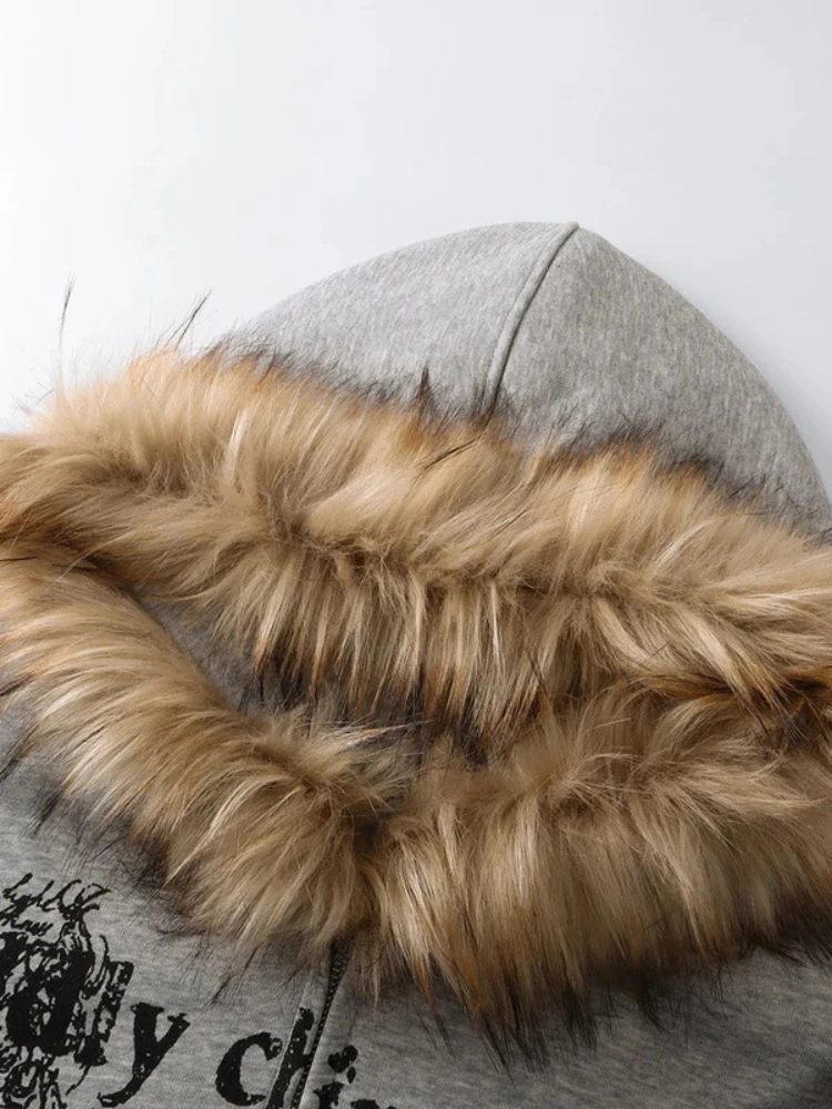 เสื้อฮู้ดดี้คอปกผ้าวูลพิมพ์ลาย High Street ปี 2025 แบบยูนิเซ็กซ์ สไตล์ฮาราจูกุ ดีไซน์ดาร์ก