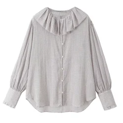 Zach Ailsa Autumn New Women's Casual Versatile Small Grid Layered Decorative Loose Long Sleeve Shirt