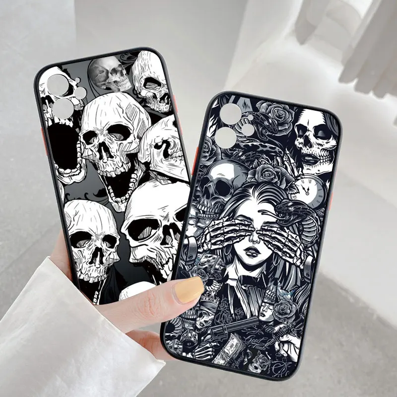 Fashin Skeleton Skull Cassa Del Telefono Per iPhone 16 15 12 13 Mini 11 14 Plus Pro MAX 7 8 Plus SE 2020 XR X XS Antiurto Della Copertura Posteriore