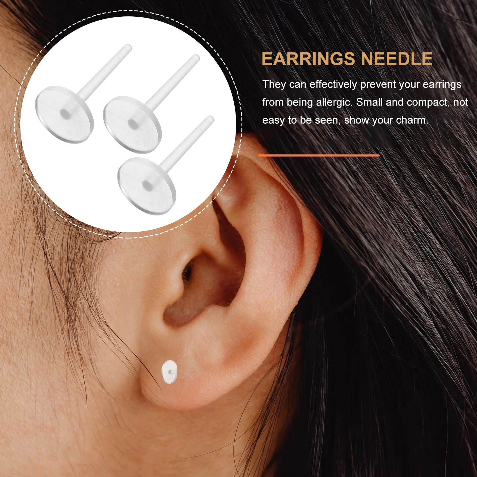 

50pcs Hypoallergenic Needles Smooth Plastic Post Ear Studs Resin Earring Accessories Clear Diy Earring Making Material For