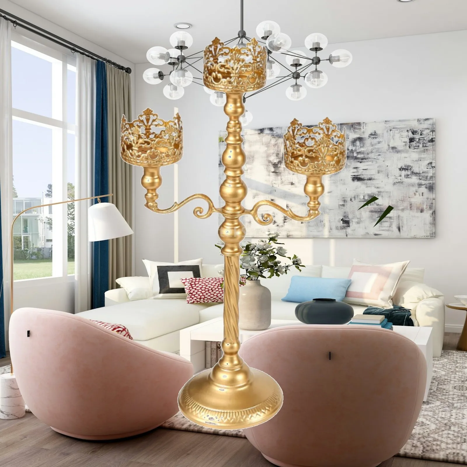 Candle Stand Floor Candelabra Candle Holder Elegant Traditional Stable Base Metal Candle Holder for Reception Festive Banquet