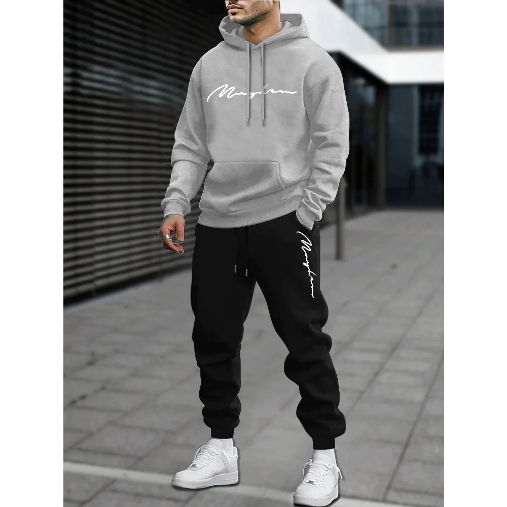 Felpa con cappuccio da uomo Tuta casual sportiva autunnale e invernale, set di abbigliamento da uomo con pantaloni Trendy American High Street