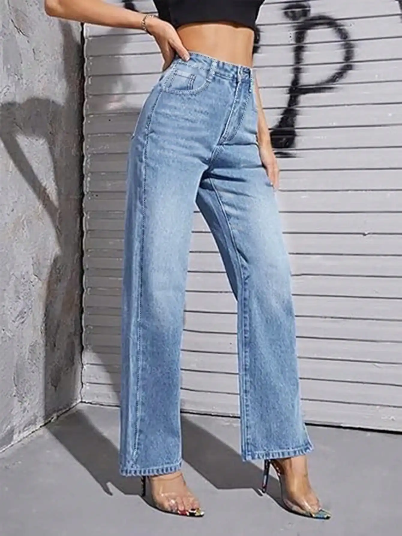 "جينز نسائي مريح قابل للتمدد بأرجل مستقيمة | نسيج عالي المرونة ومريح مناسب للارتداء اليومي" #3