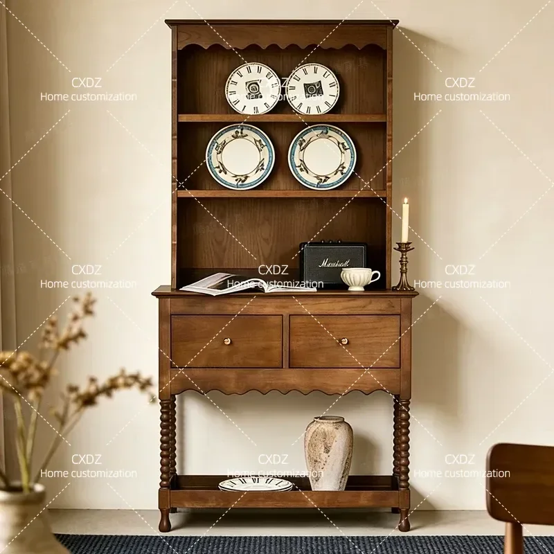 Solid Wood Tableware Cabinet Antique Dining Sideboard Retro Wall Storage Floor Locker for Hotel Restaurant Home Kitchen