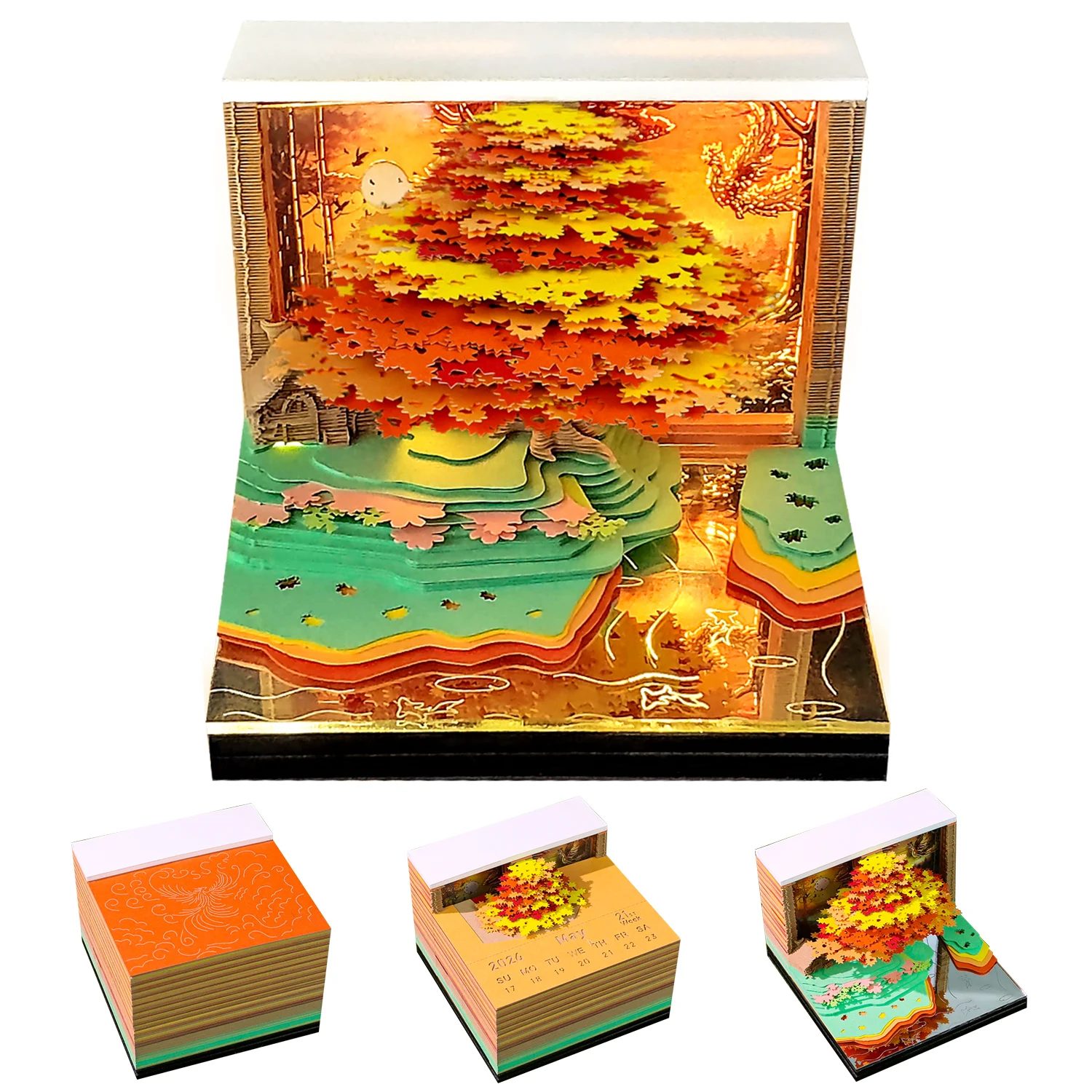 

Креативный светодиодный светильник ручной работы - 3D-календарь-блокнот с бумажной резьбой для декора дома, офиса и ежедневного использования