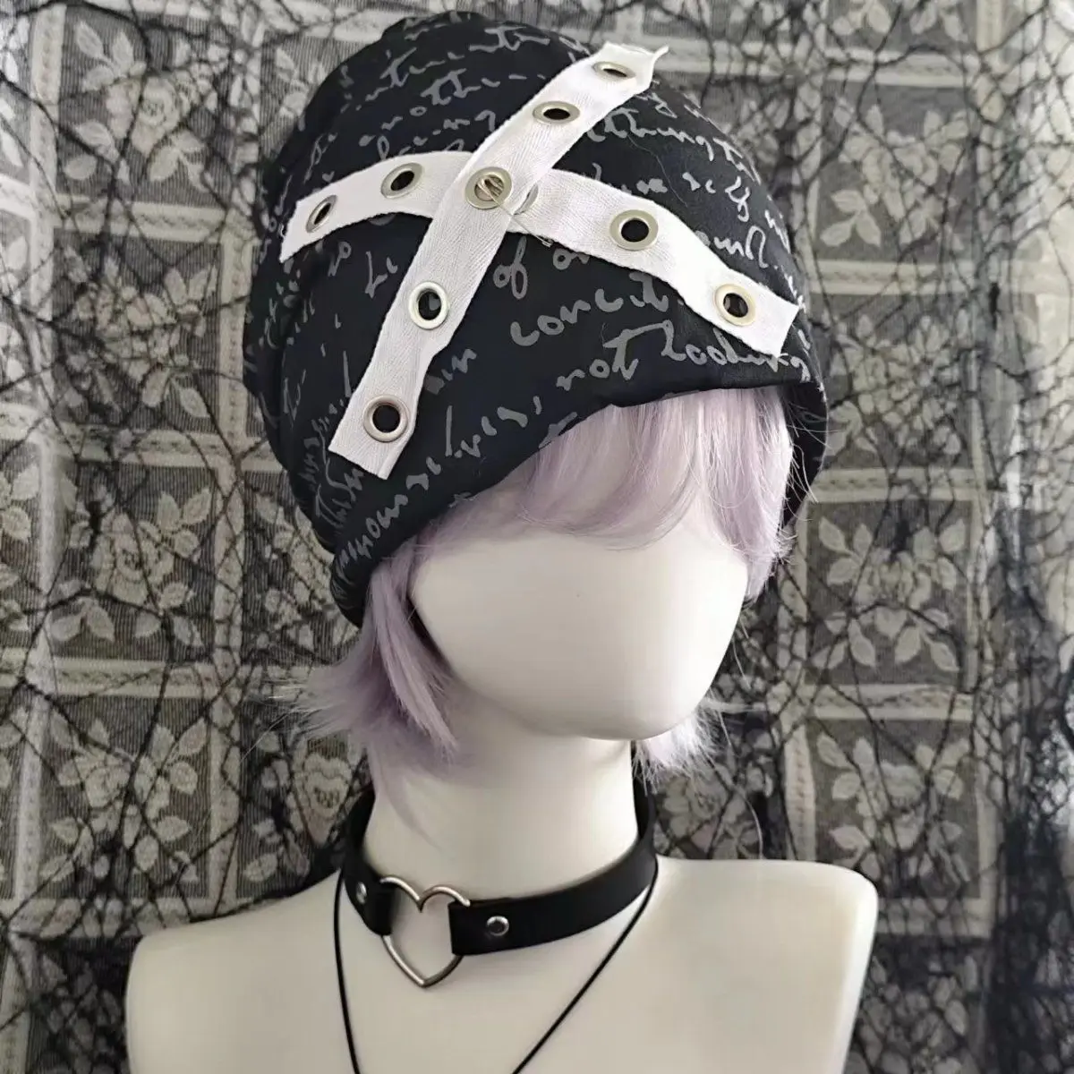 Subculture  Style Hat Cross Rivet  Letter Print Gothic Women Casual Caps American 2000s Retro Aesthetics Autumn  Beanies