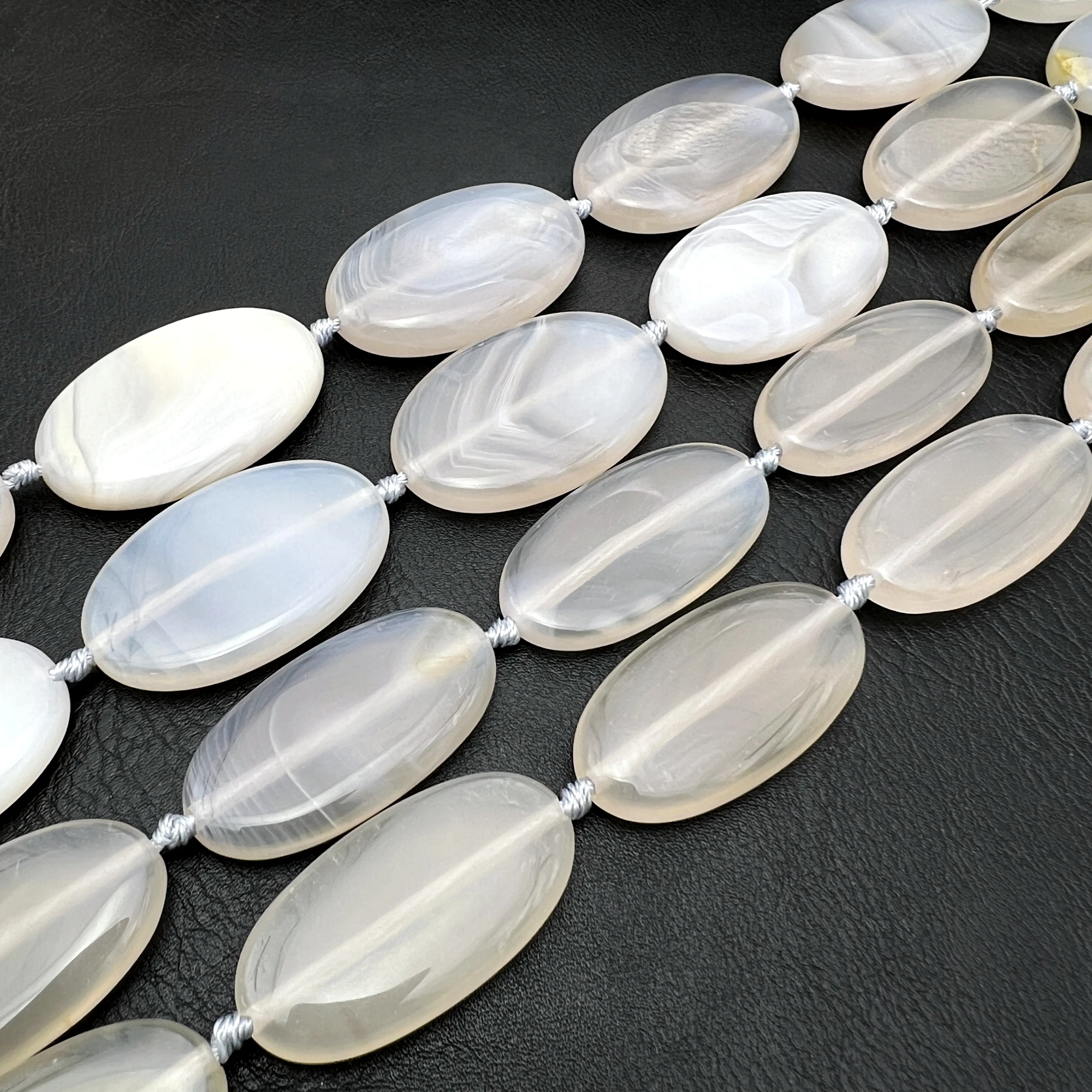 9PCS Large Oval Shape Natural Gray Chalcedony Agates Slice Focus Pendant Beads For DIY Jewelry Making MY240803