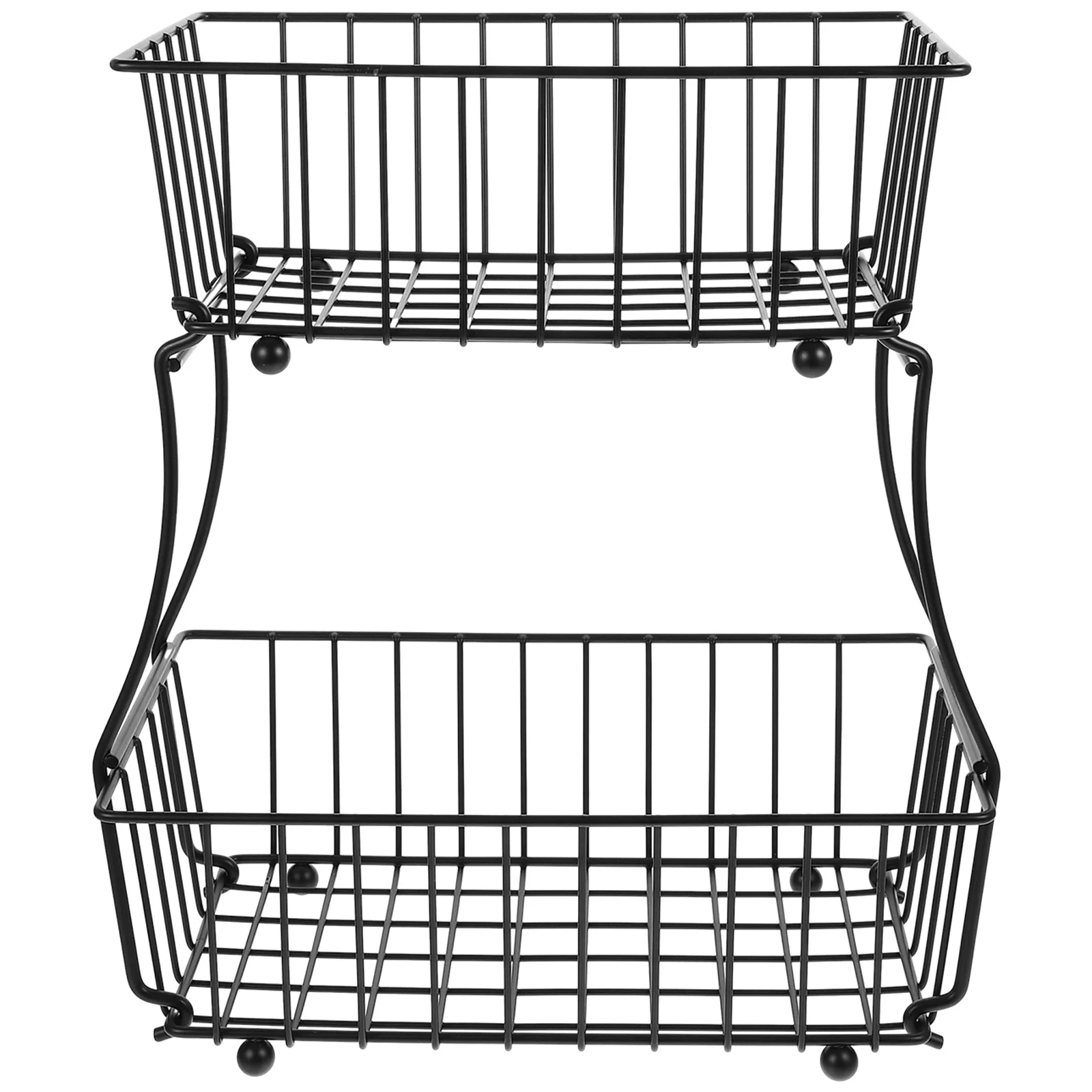 

2 Tier Fruit Basket Black Metal Kitchen Counter Organizer For Fruits Vegetables Bread Storage Detachable Wire Rack Countertop