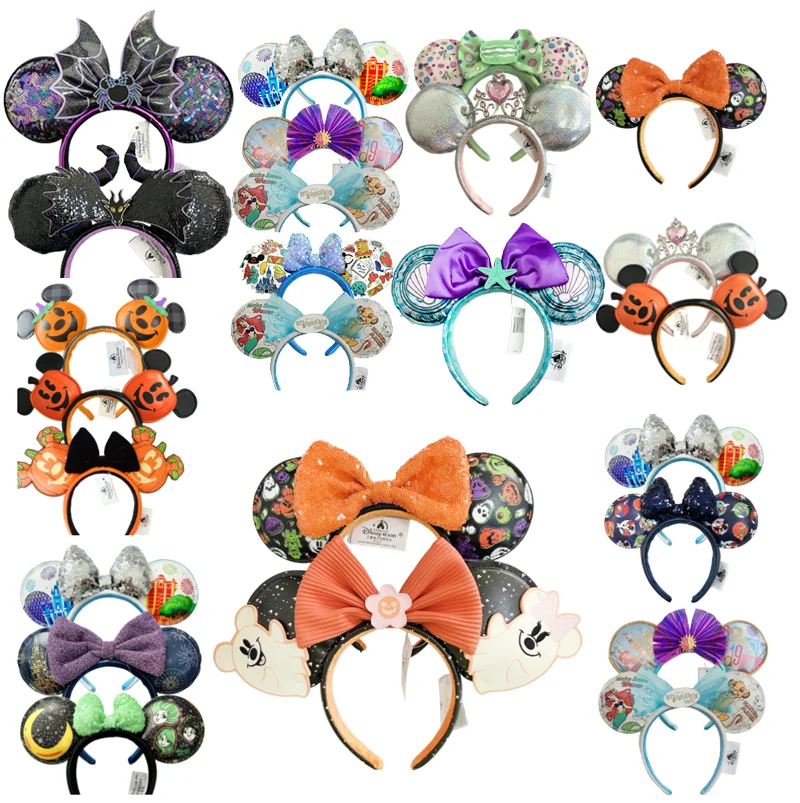 Disney pumpkin Mickey Minnie Headband Adults/Child Disneyland PU Leather Bow Ear Women Christmas Gifts