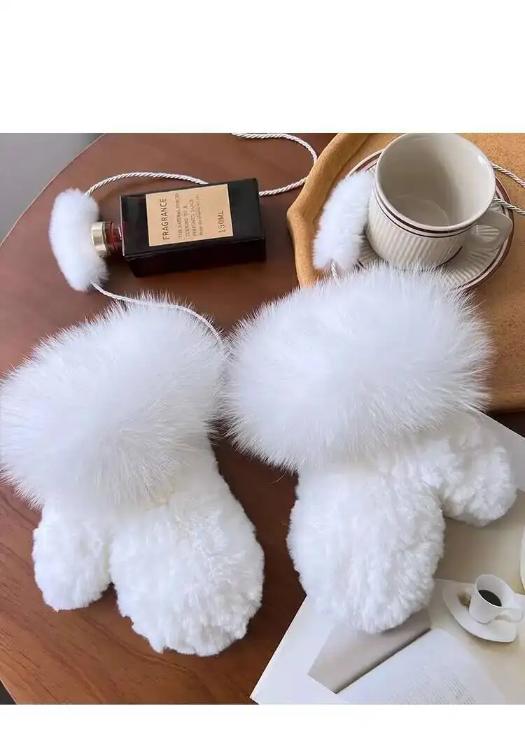 Real Rex Rabbit Fur Gloves For Women Winter Plush Thickened Warm Real Fur Gloves Handmade Knitted Fur Gloves Keep Warm Mittens