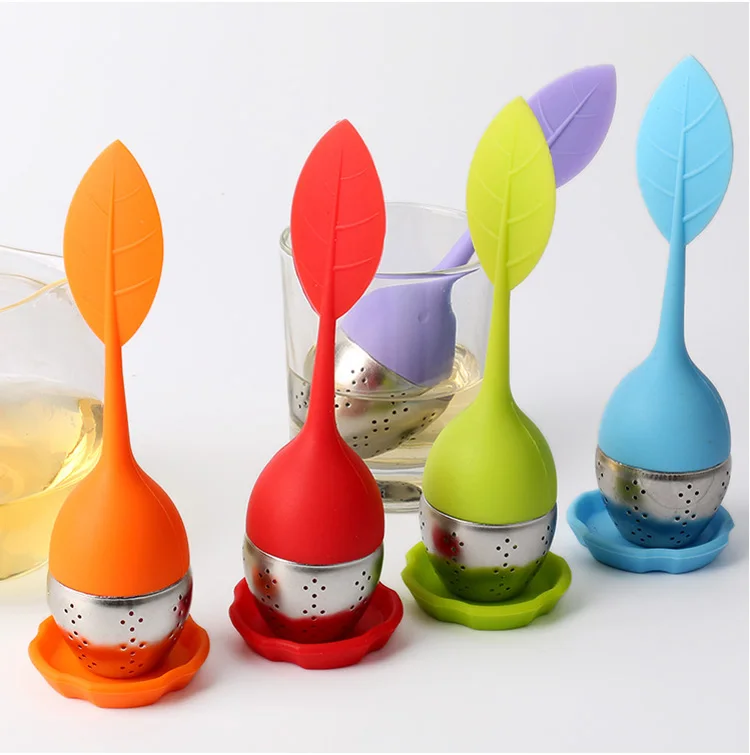 Silicone Tea Infuser Reusable Tea Strainer Sweet Leaf with Drop Tray Novelty Tea Ball Herbal Spice Filter Tea Tool