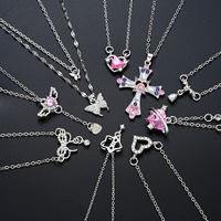 9 Pcs Gothic Y2K Pink Cross Heart Pendant Chain Choker Necklace Set For Women Girl Hip Hop Punk Charms Aesthetic Jewelry Gifts