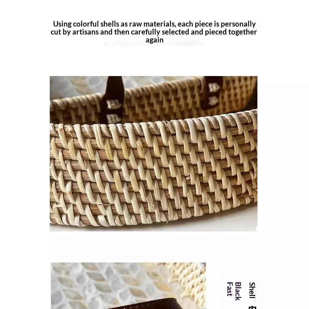 Nordic Handwoven Rattan Shell Decor Tray, Multipurpose Woven Platter for Fruit Dessert Bread Snack Picnic Home Use