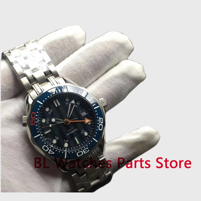 BL 41mm Men\'s Mechanical Wristwatches NH34 GMT DG5833 Automatic Sapphire Glass Blue Orange Bezel Rotating 3 O\'clock date