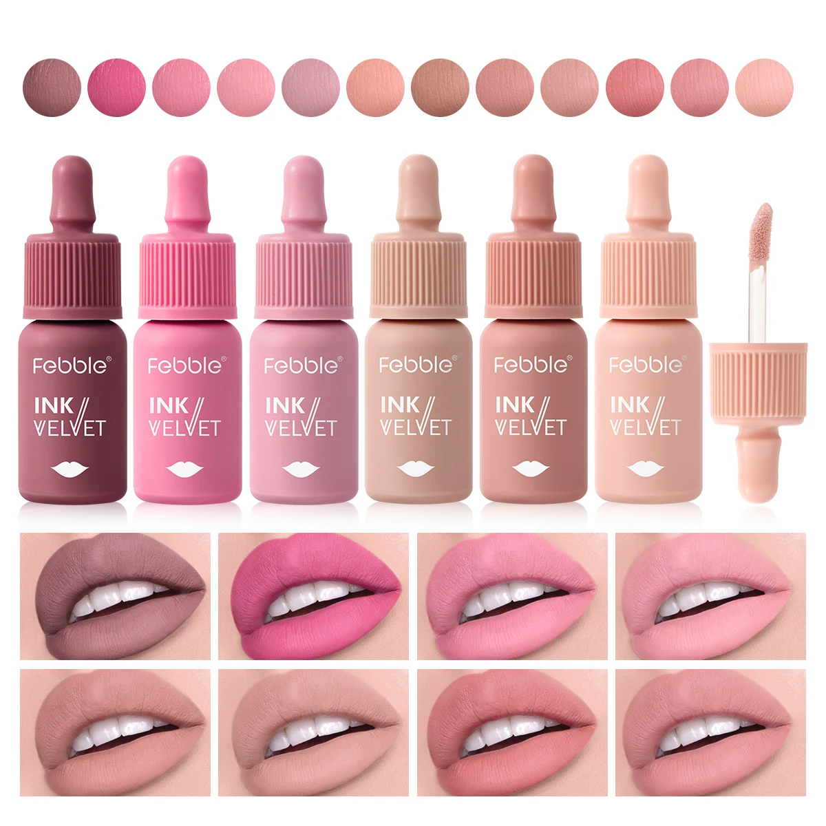 Febble 12 Color Ink Lip Gloss Matte Nude Velvet Liquid Lipstick Multifunctional Long-lasting Lip Cosmetics for Women & Girls