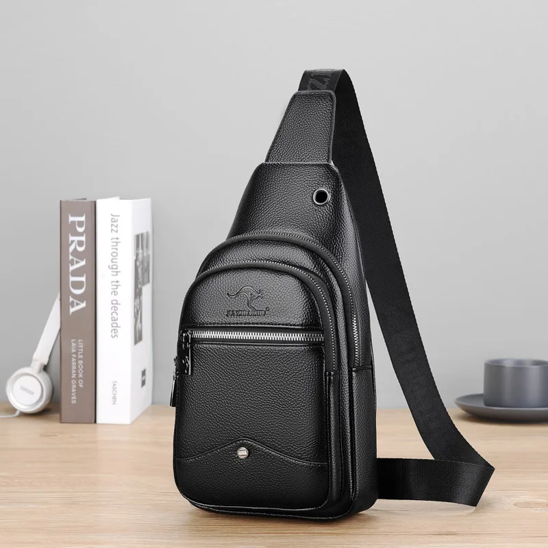 New Kangaroo Luxury Brand Chest Pack Men Crossbody Bag Black Brown Leather Chest Bag Casual Travel Sling Bag Messenger Bag Male