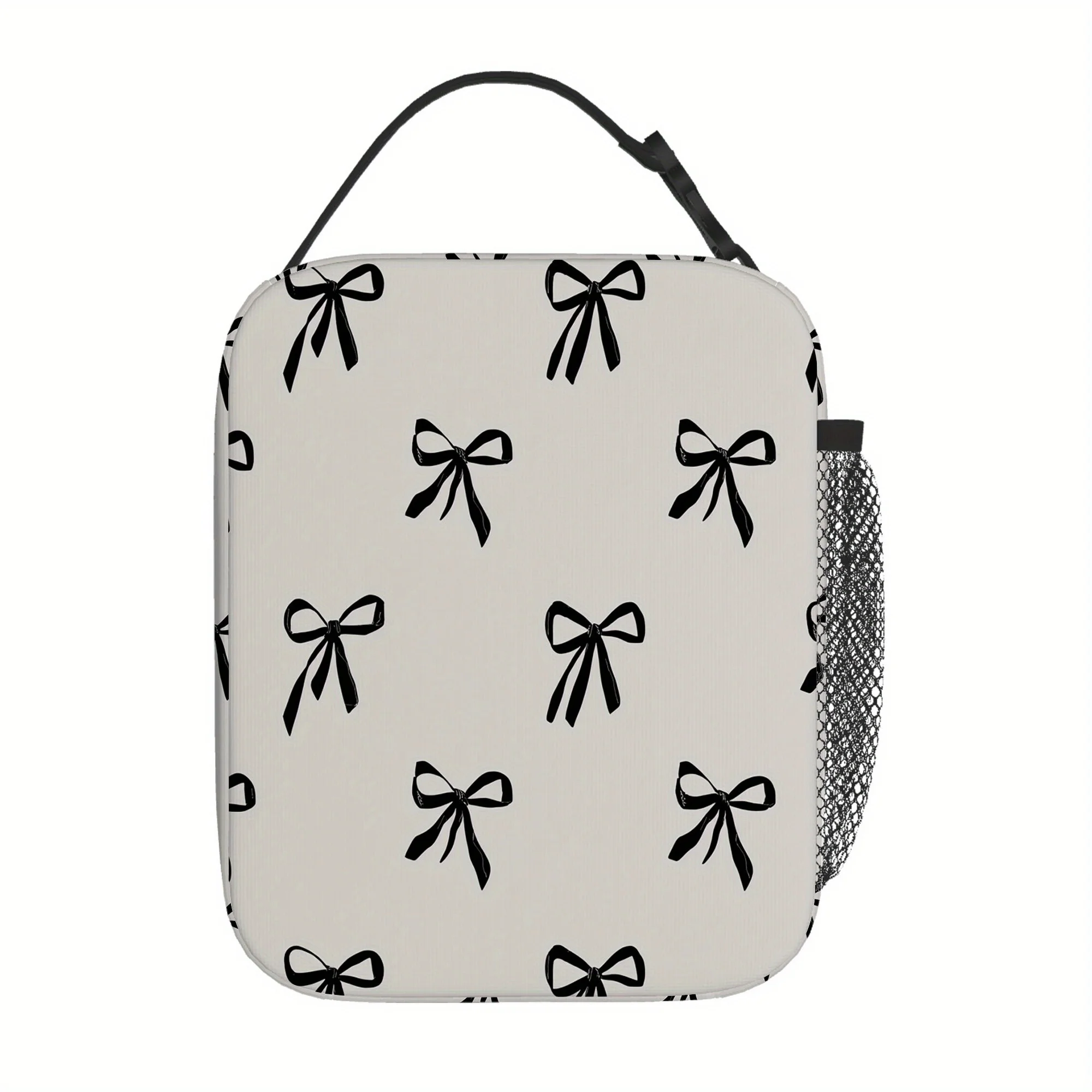 1pc a Thermal Bag Featuring Black Bows on a Light Background. This Insulated Bag Is Not Intended for Food Contact And Is Suitabl
