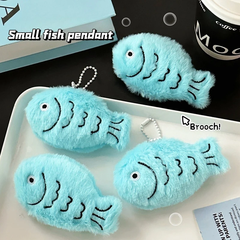 Penguin Plush Toy Keychain Brooch Cartoon Blue Fish Soft Stuffed Doll Pendant Car Key Ring Backpack Bag Decor Kid Gift