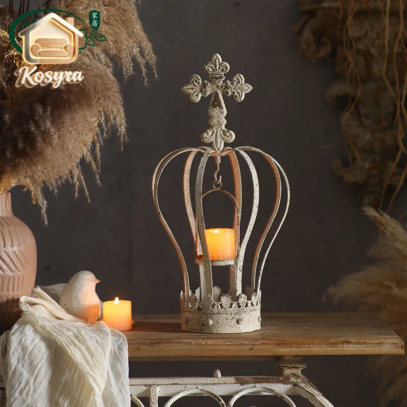 French retro old birdcage candlestick ornament wedding garden tabletop decoration candlestick ornament crown jewelry