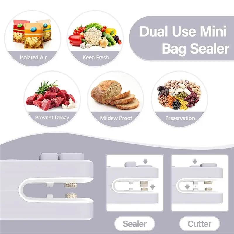 A36R Mini Bag Sealer, Rechargeable Mini Chip Bag Sealer and Cutter with Soft Magnetic, Portable Chip Bag Sealer Machine