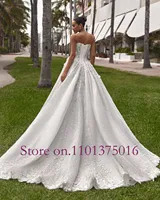 New Arrivals Strapless Neck Lace Up Back Beads Pearls Flowers Appliques Lace A-Line Bridal Wedding Dress Vestido De Novia - Image 3