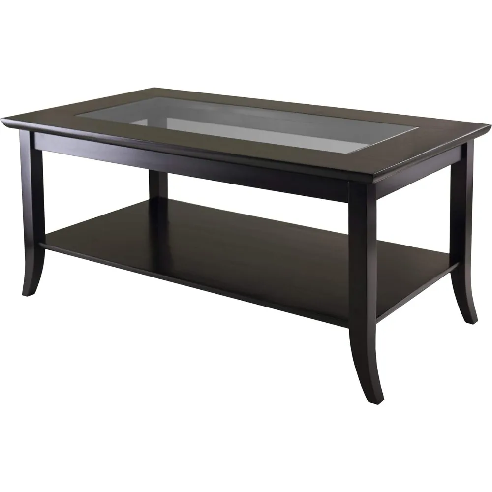 

Winsome Genoa Rectangular Coffee Table with Glass Top And Shelf, Espresso