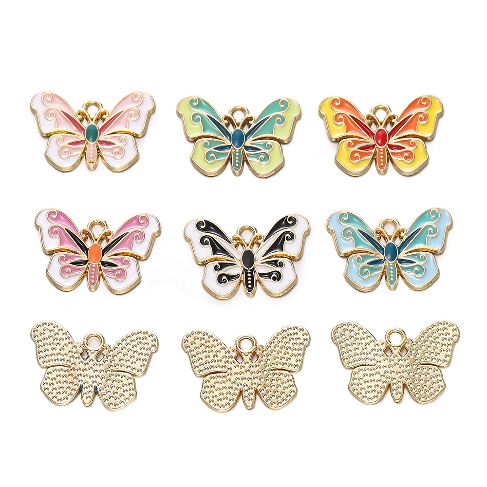 10Pcs/lot Enamel Butterfly Pendant Alloy Metal Animal Charm For DIY Necklace Bracelet Jewelry Making Accessories