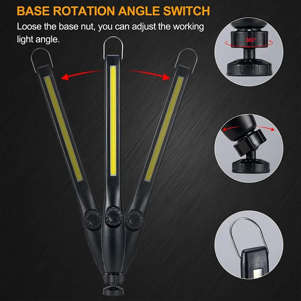 Imagem -04 - Lanterna Usb Recarregável Cob Led Luz de Trabalho Magnética Lanterna Portátil Poderosa Bateria Embutida Lâmpada de Tocha de Acampamento 3000mah