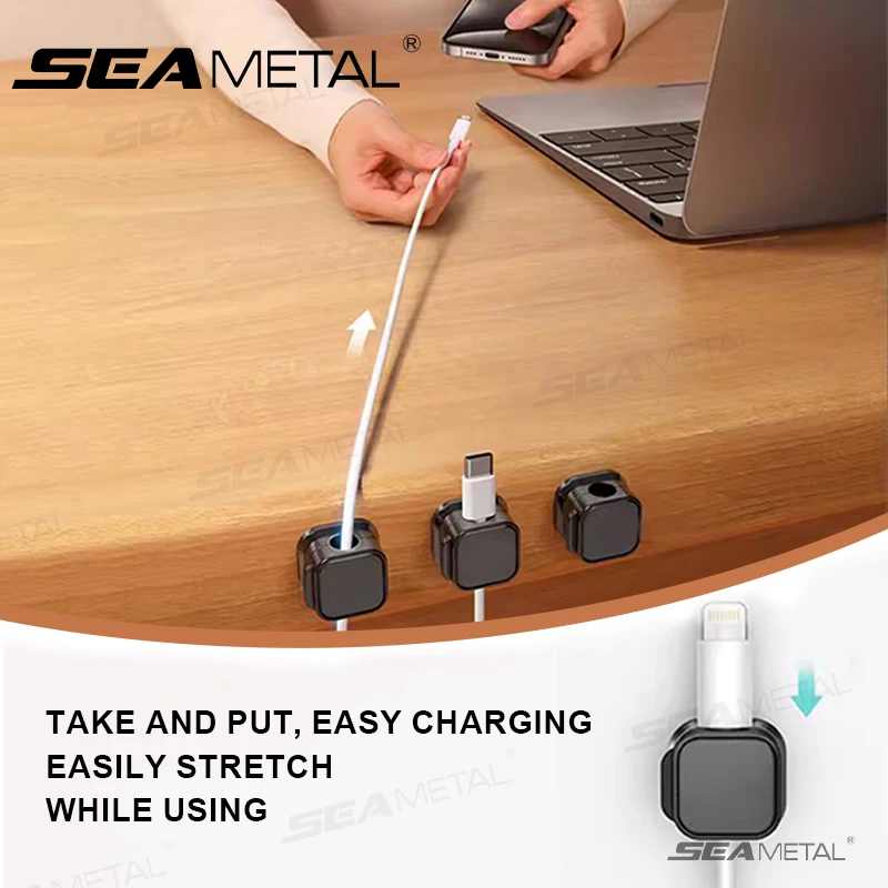 SEAMETAL 10pcs ​Magnetic Cable Clips Adjustable Cord Holder Self Adhesive Charging Cable Keeper Wire Clip for Car Home Office