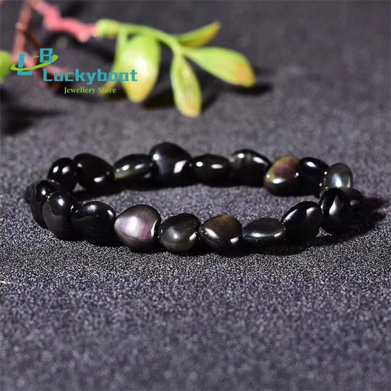 Natural rainbow eye obsidian heart-shaped single-loop bracelet DIY accessories hand ornaments with different eye colors bangles