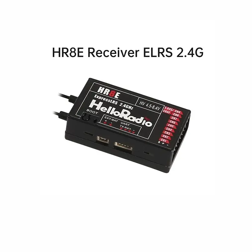 HelloRadio HR8E ELRS 2.4G 9-kanaals PWM-voeding DC 4,5-7,4 V-ontvanger Dubbele antenne Vaste vleugel Model RC Boot Universeel