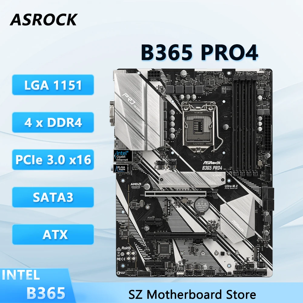 

ASROCK B365 Pro4 B365 Motherboard For Core i5-9400F i7-9700K i3-9100F i3-8100 CPU DDR4 64GB PCIe 3.0 x16 B365 ATX Mainboard