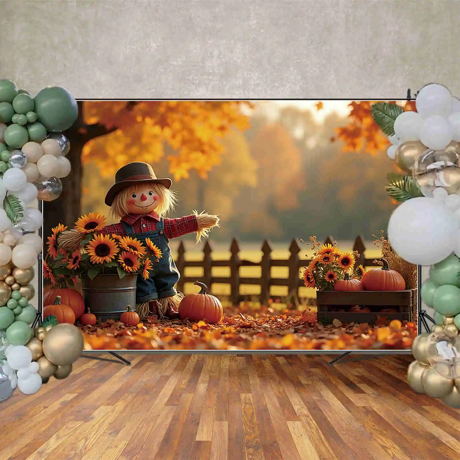 MOON.QG Children Autumn Photography Backdrop Farm Harvest Scarecrow Photo Studio Background Kids Party Photo Studio Accessories