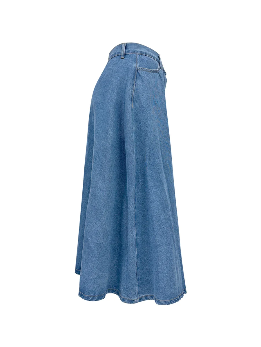 Benuynffy Vintage Button Front Denim Skirt Women's 2024 Autumn Winter Elegant High-waisted Female Big Swing Jean Long Skirts