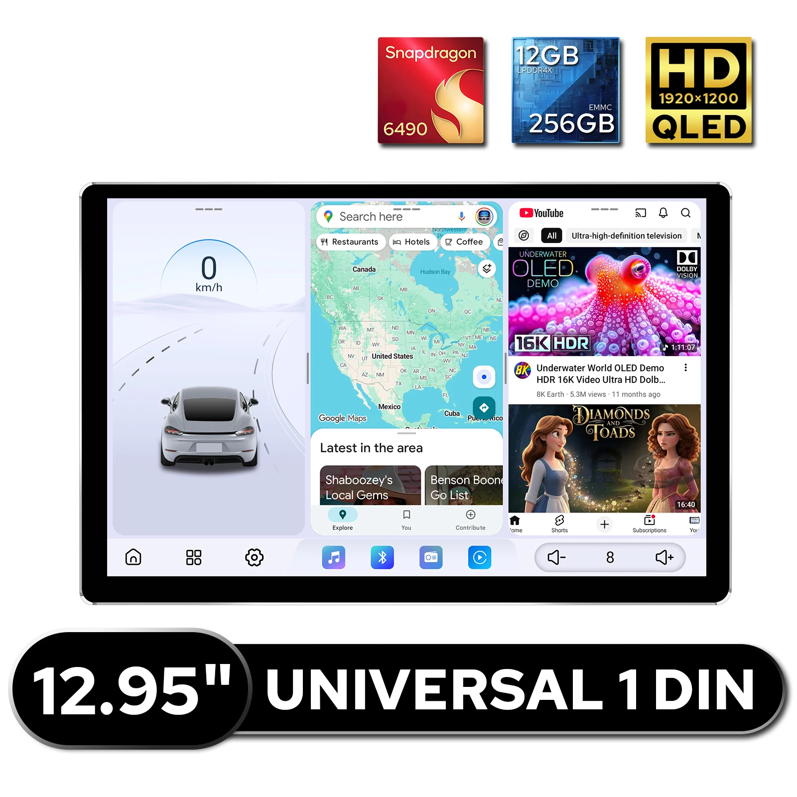 JOYING Single DIN 12.95''Universal Head Unit 12GB 256GB 1920×1200 Car Stereo CarPlay Android Auto Android Car Multimedia system