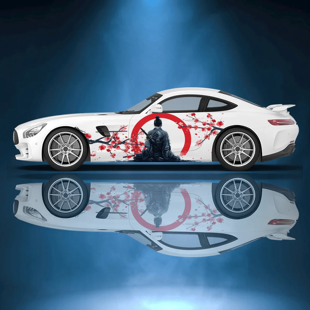 

Samurai Plum Blossom Red Sun Car Vinyl Wraps Decal Self-adhesive PVC Sticker Suitable for Trucks SUV Decor Auto Accessories Gift