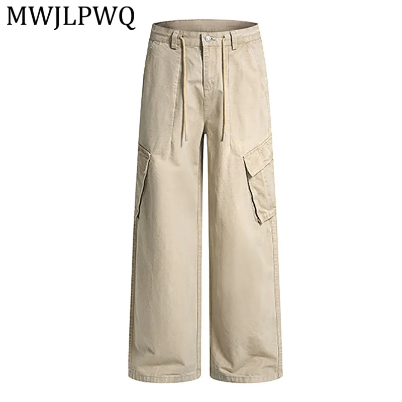 

Мужские рабочие брюки MWJLPWQ в американском ретро-стиле с множеством карманов, однотонные, с эффектом потертости, свободного прямого кроя, шикарные, 14196