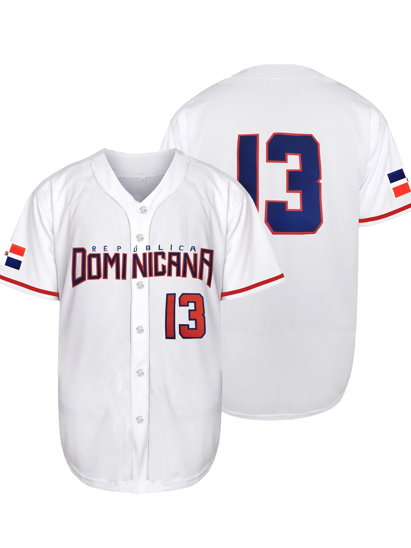 República Dominicana Bordada # Camisa de beisebol 13 para homens e mulheres, camisa esportiva casual respirável, uniforme atlético para festa