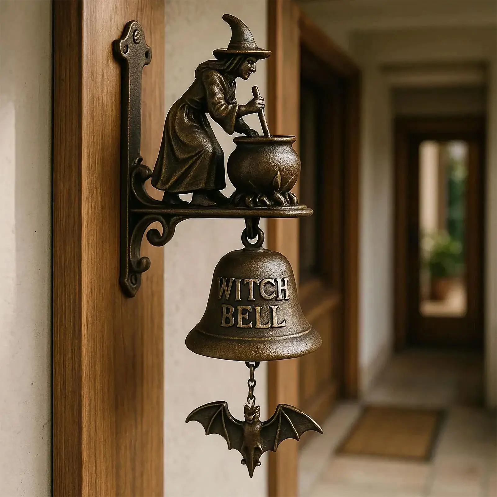 Witch Welcome Doorbell Witch Dachshund Shaped Decorative Doorbell Retro Door Opening Bell Manual Ring Halloween Decoration