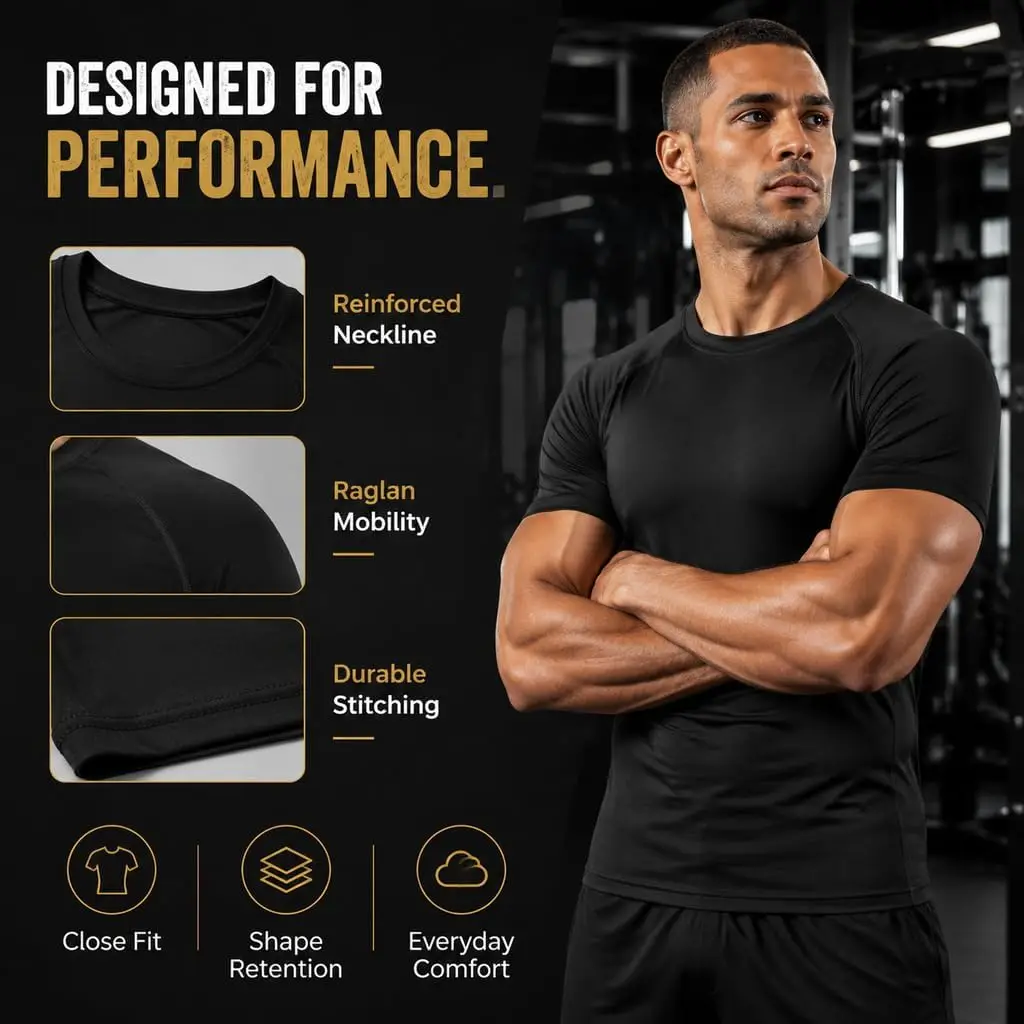 1/2/5er-Pack Herren-Kompressionsshirt, Kurzarm, Schnelltrocknend, Atmungsaktiv, Sportunterwäsche mit Stretchmaterial für Fitness und Laufen – Detail 5