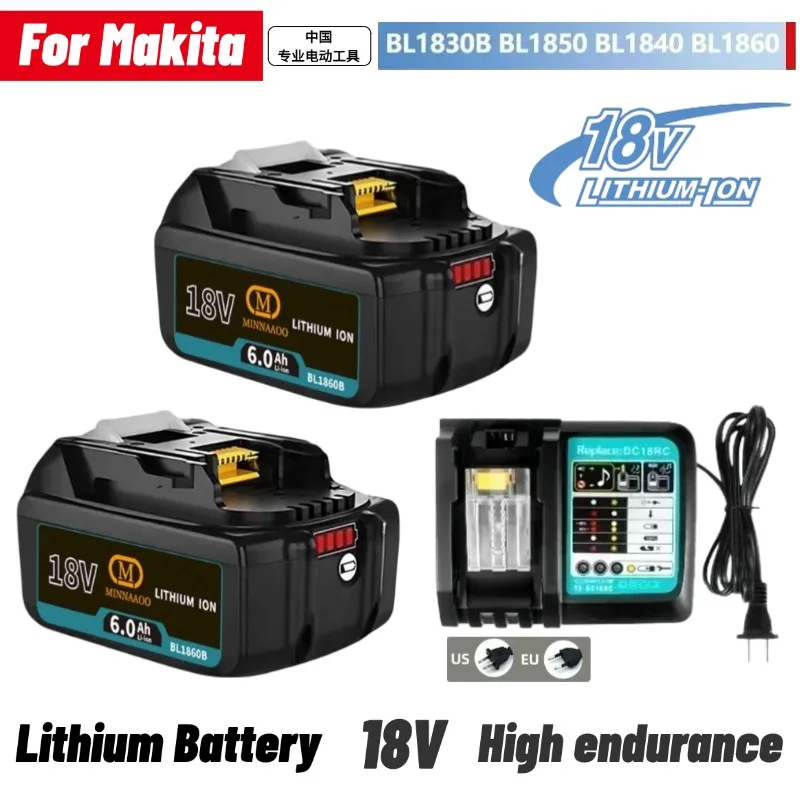 

Для Makita 18 В 6 Ач аккумуляторная батарея для электроинструмента со светодиодной литий-ионной заменой LXT BL1860B BL1860 BL1850 зарядное устройство
