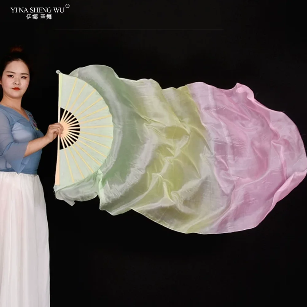 Belly Dance Veil Fans 100% Real/Imitation Silk Fan Bamboo Ribs Handmade Dyed Performance Fan Belly Dance Silk Chinese Fans