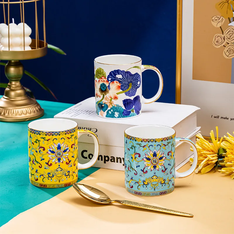 Creative Personality Tracing Gold Cup Bone China Mug Ceramic Water Cup Home Office Coffee Cup Afternoon Tea Tea Cup