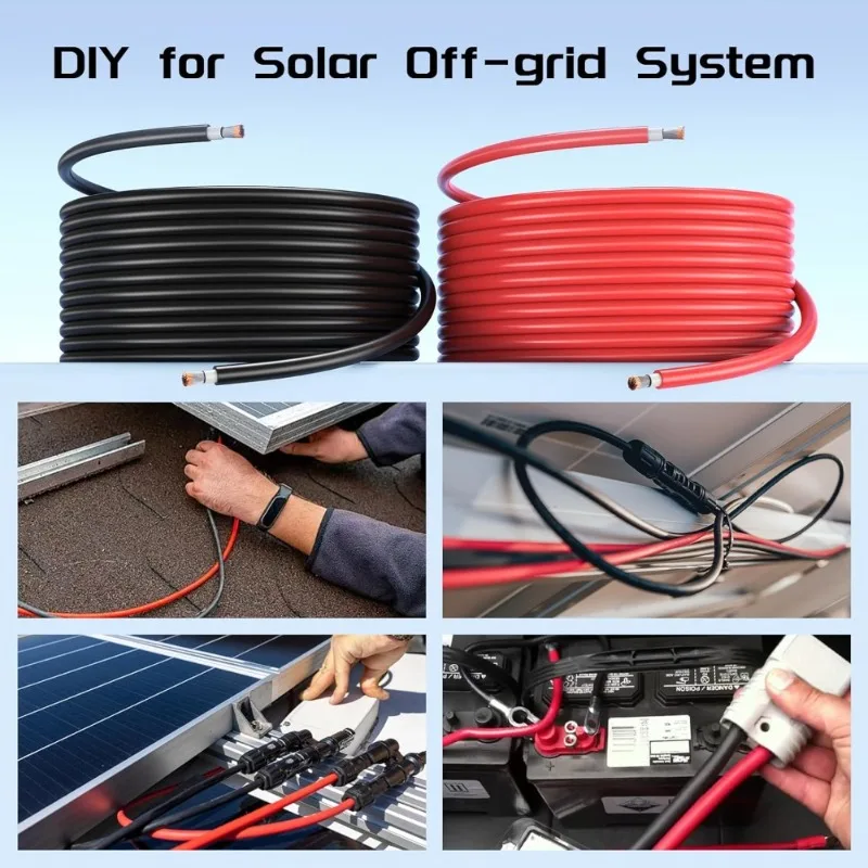 Solar Panel Cable 100FT Solar Extension Cable 10AWG (6mm²) Tinned Copper Wire for Outdoor Automotive RV Boat Marine Solar Panel