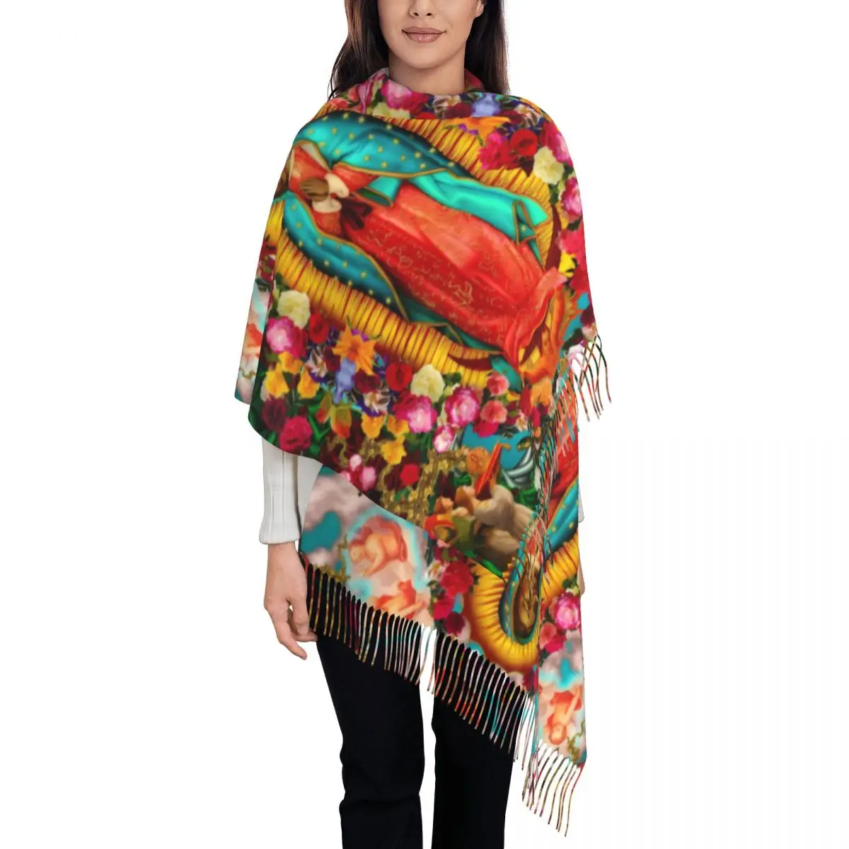 Outdoor Scarf Autumn Virgin Of Guadalupe Shawls and Wraps Mary Mother Boho Printed Bandana Ladies Casual Head Scarves