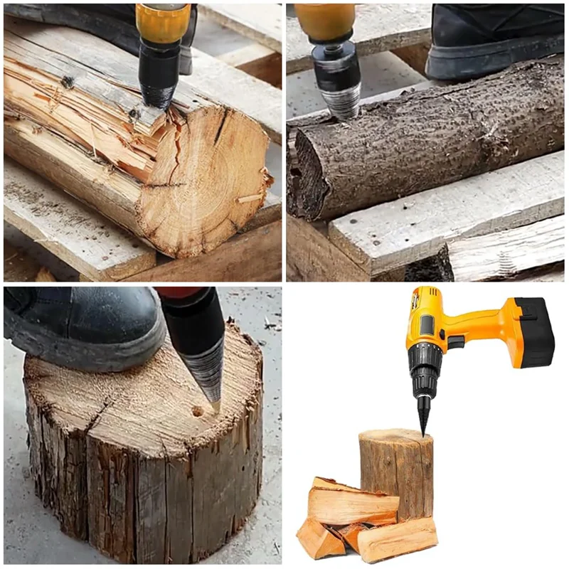 

2025 Hot Style Removable Wood Splitting Drill Bit 32MM+42MM Heavy Duty Screw Cone Driver Wood Splitter Black 1Set