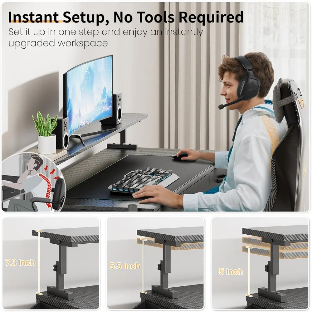 LED-Illuminated Gaming Desk with Power Outlets, 47 Computer Desk featuring 3 Drawers and Adjustable Monitor Stand for Home Offic