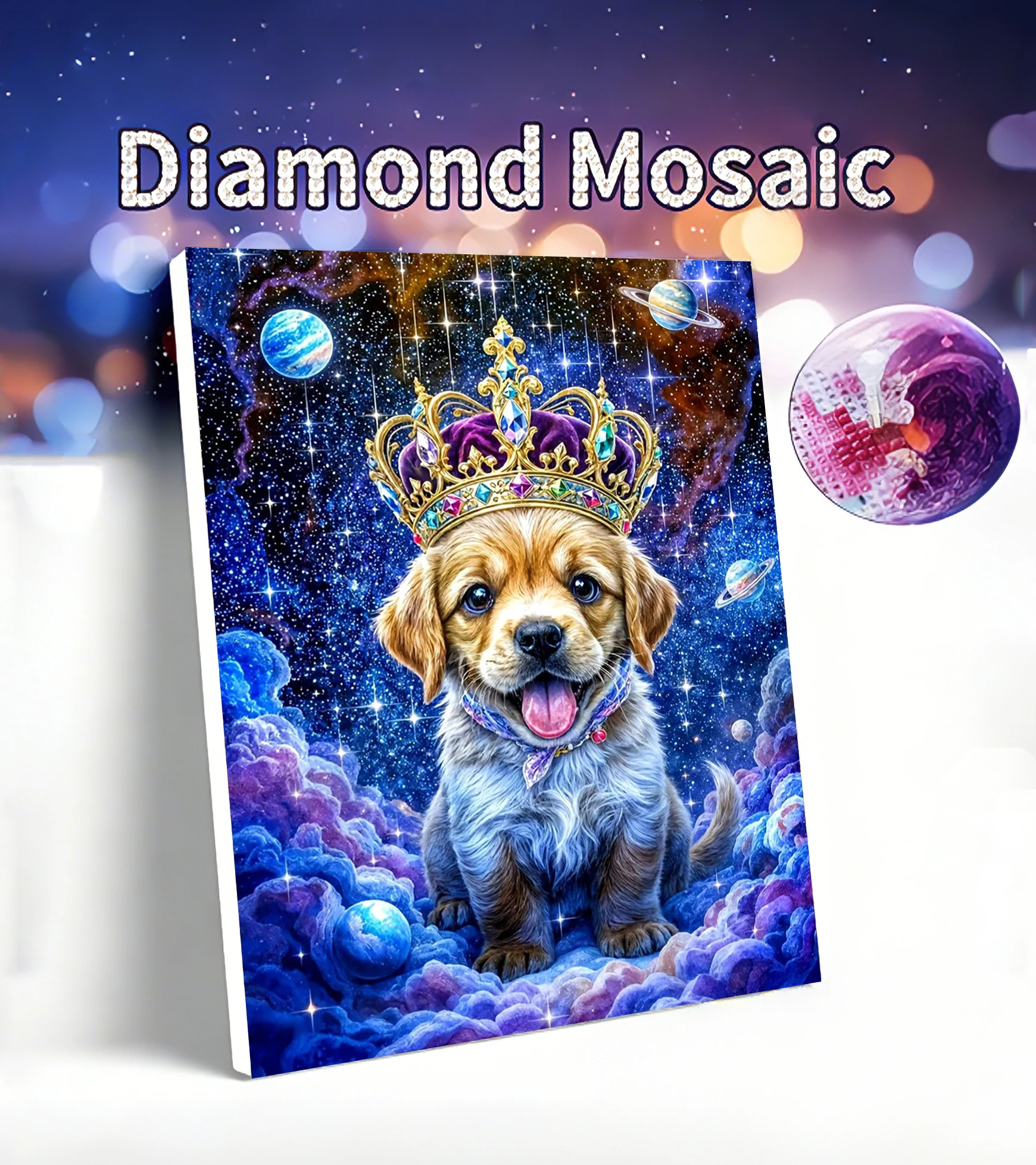 AZQSD Diamond Art 5D Hund Tier Komplettset Strass-Malerei Mosaik Sternenhimmel Krone Handarbeiten Erwachsenen-Bastelset
