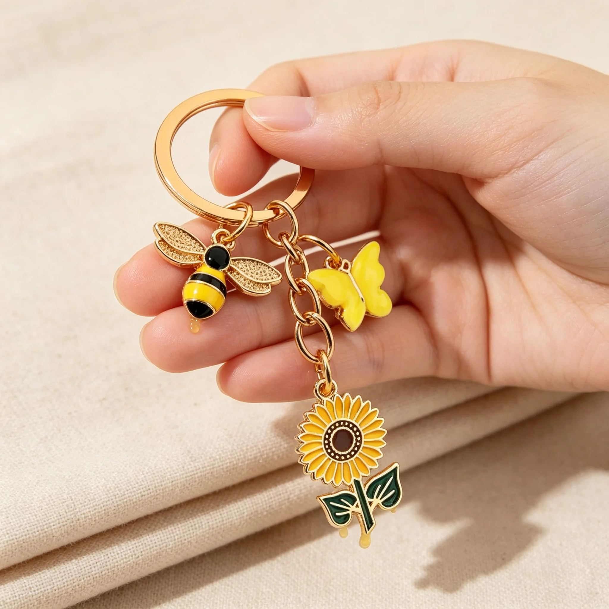 Cute Metal Butterfly Bee Sunflower Keychain
