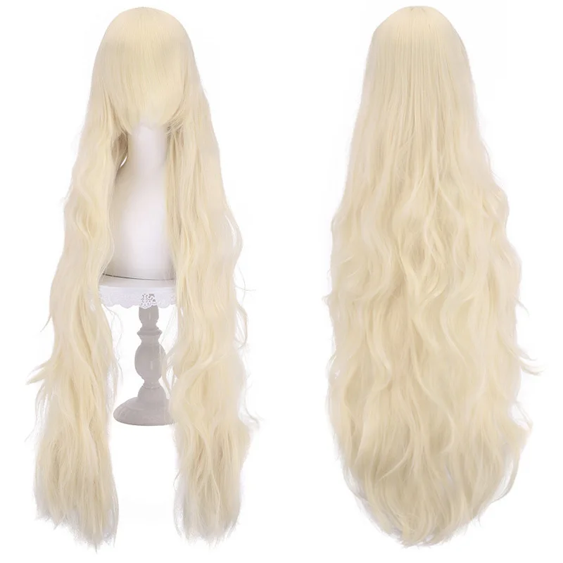 100cm Long Wavy Curly Synthetic Cosplay Wig with Bangs
